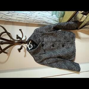 TALBOTS BLAZER JACKET BLACK GREY LINED TWEED